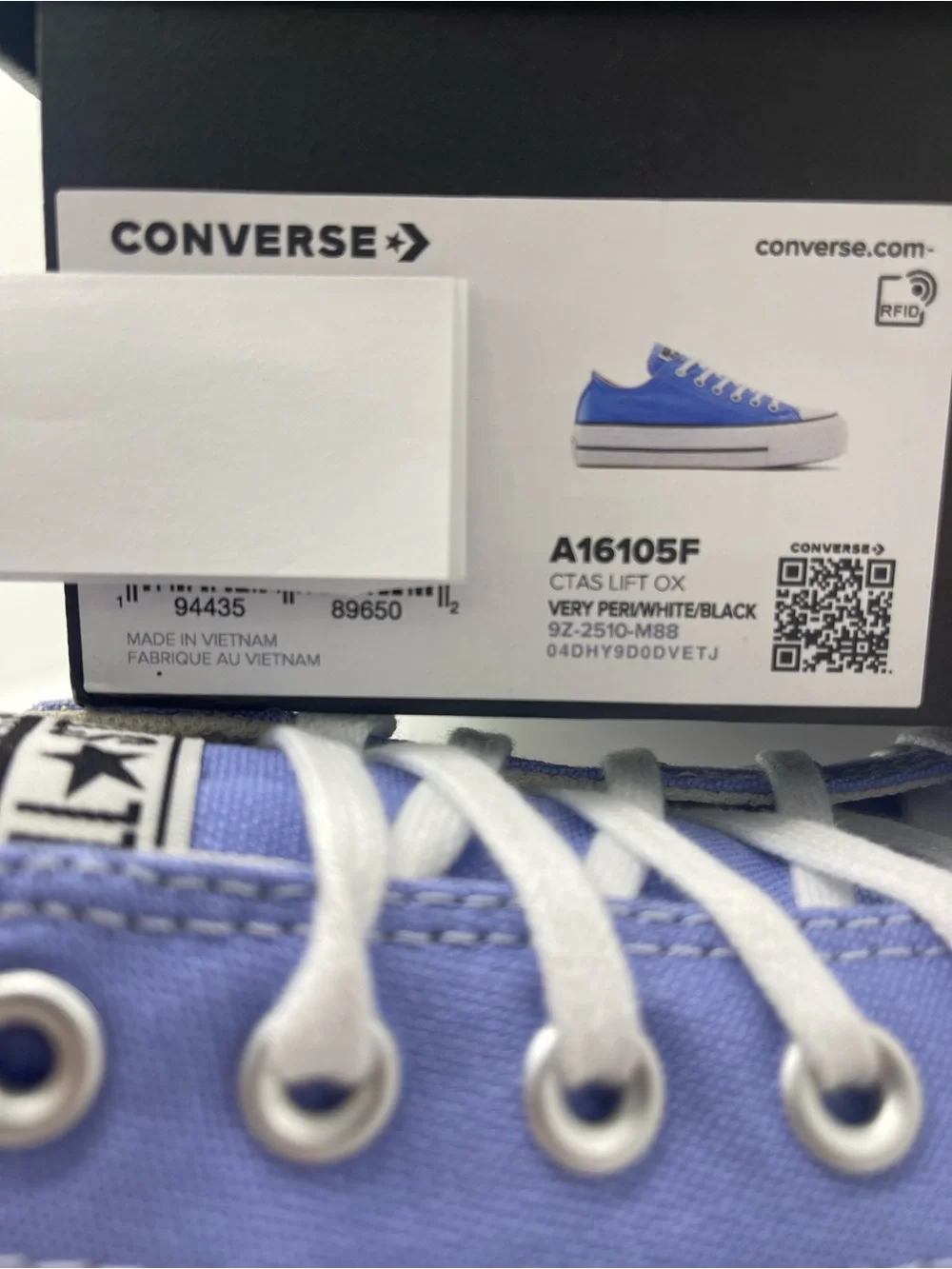 Converse CTAS Lift Ox Platform Sneakers Very Peri White Black A16105F NWT